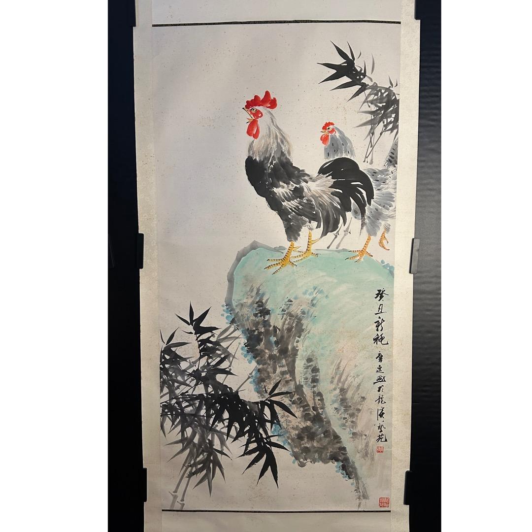 唐逸 鶏図 掛軸 中国古美術 書画QS-6