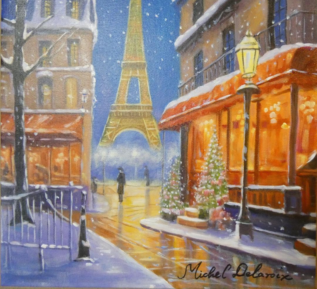 F6 フランス油彩 ミッシェル ドラクロワ 「風景」サイン肉筆手描き　額装済み